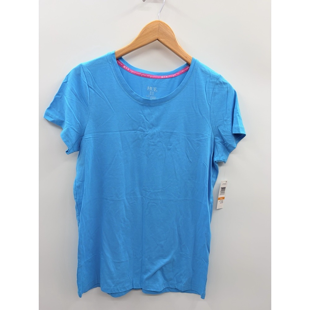 Hue Womens Small Solid Short-Sleeve Scoop-Neck Pajama T-Shirt Scuba Blue 2735